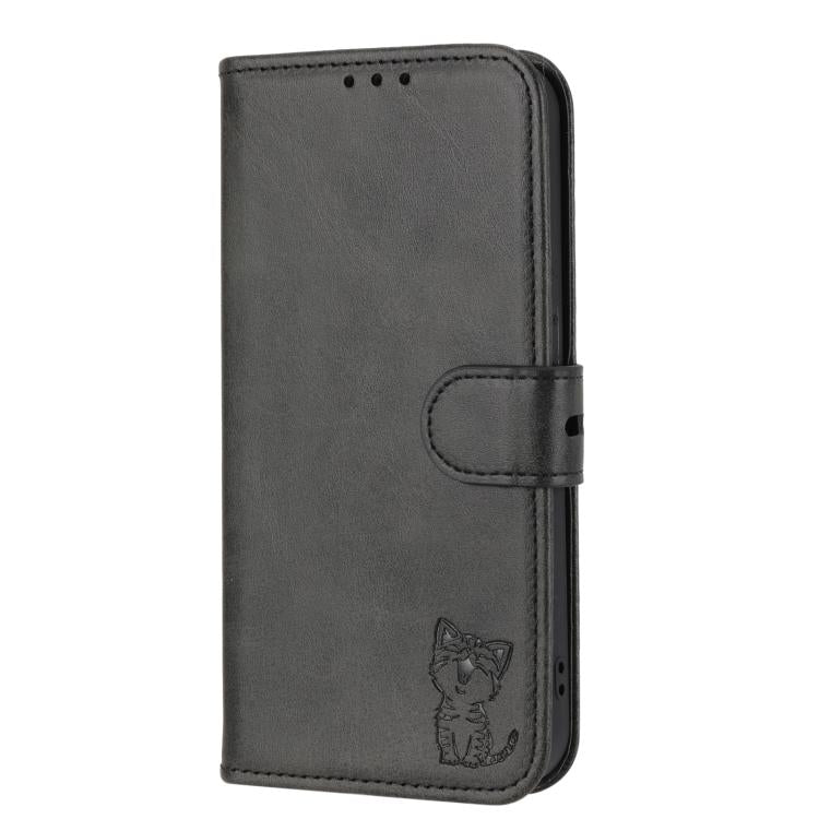For Google Pixel 10 / 10 Pro Embossed Happy Cat Pattern Flip Leather Phone Case