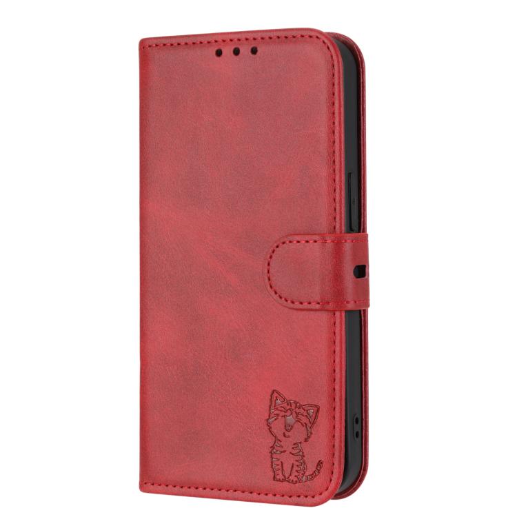 For Google Pixel 10 Pro XL Embossed Happy Cat Pattern Flip Leather Phone Case