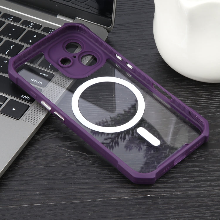 For iPhone 16 Plus Colorful Two-Color Lens Film MagSafe Magnetic Horn Acrylic+TPU Case