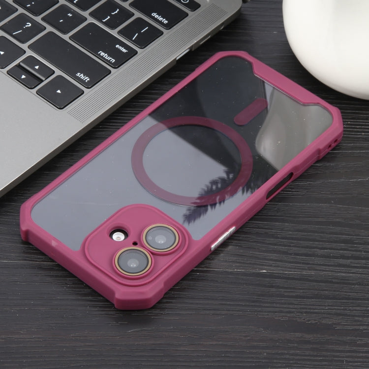 For iPhone 16 Plus Colorful Two-Color Lens Film MagSafe Magnetic Horn Acrylic+TPU Case