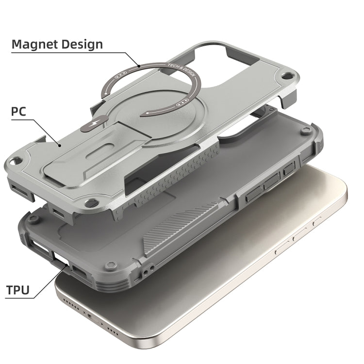 For iPhone 16 Pro Max Armor Magsafe Holder PC Hybrid TPU Phone Case