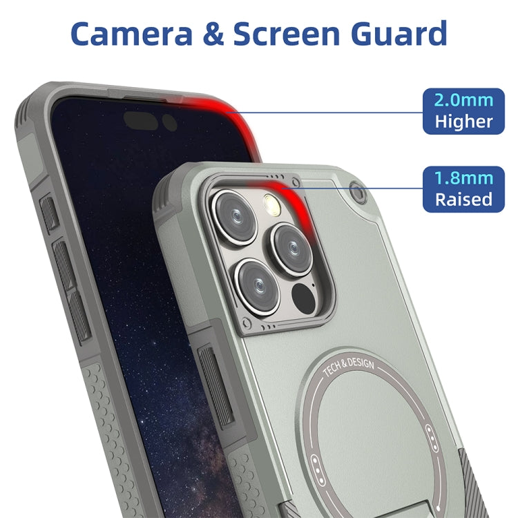 For iPhone 16 Pro Max Armor Magsafe Holder PC Hybrid TPU Phone Case