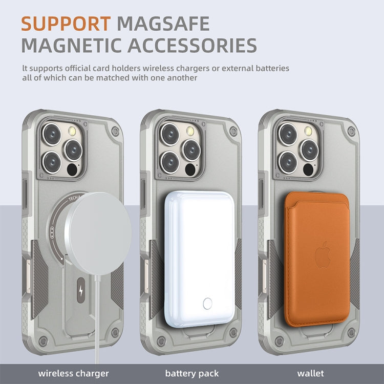 For iPhone 16 Pro Max Armor Magsafe Holder PC Hybrid TPU Phone Case