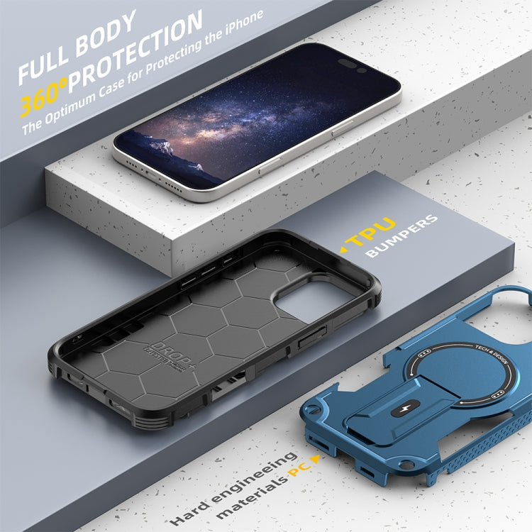 For iPhone 16 Pro Max Armor Magsafe Holder PC Hybrid TPU Phone Case