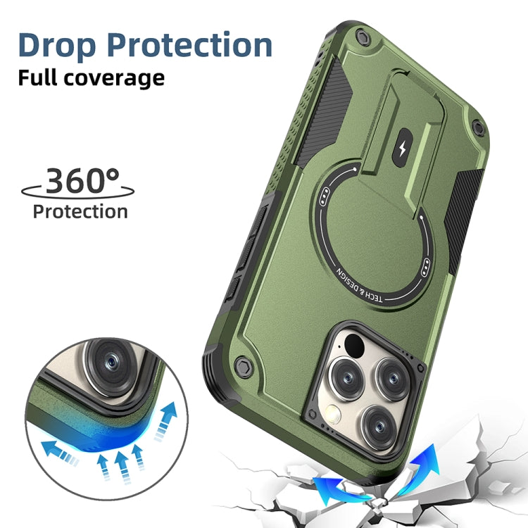 For iPhone 16 Pro Max Armor Magsafe Holder PC Hybrid TPU Phone Case