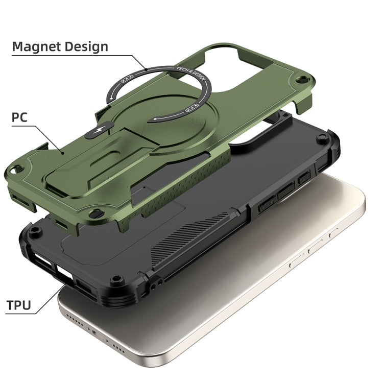 For iPhone 16 Pro Max Armor Magsafe Holder PC Hybrid TPU Phone Case
