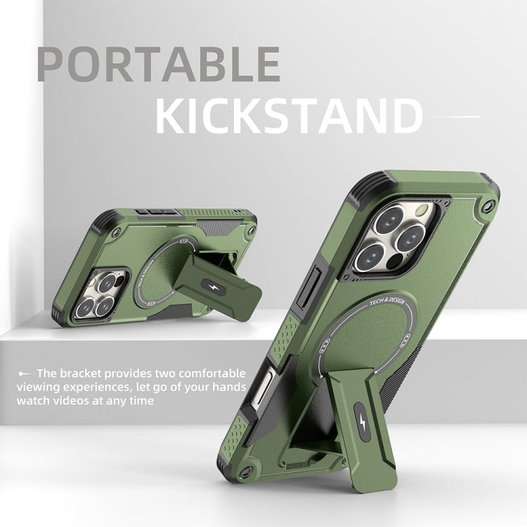 For iPhone 16 Pro Max Armor Magsafe Holder PC Hybrid TPU Phone Case