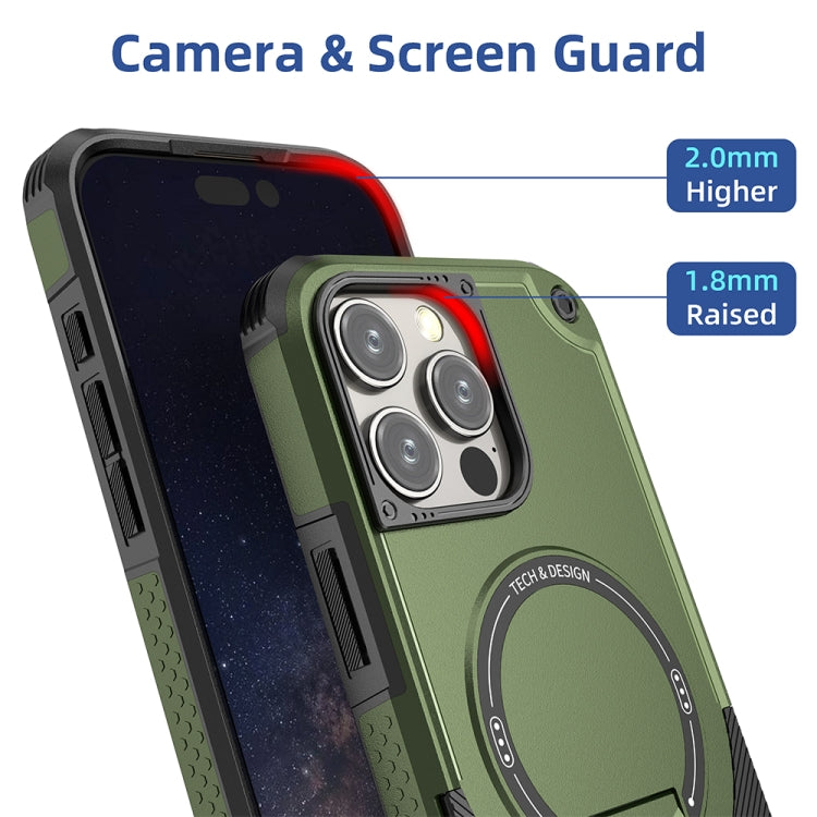 For iPhone 16 Pro Max Armor Magsafe Holder PC Hybrid TPU Phone Case