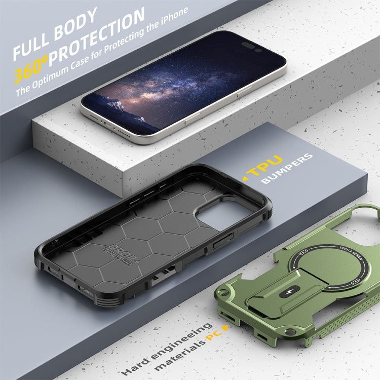 For iPhone 16 Pro Max Armor Magsafe Holder PC Hybrid TPU Phone Case