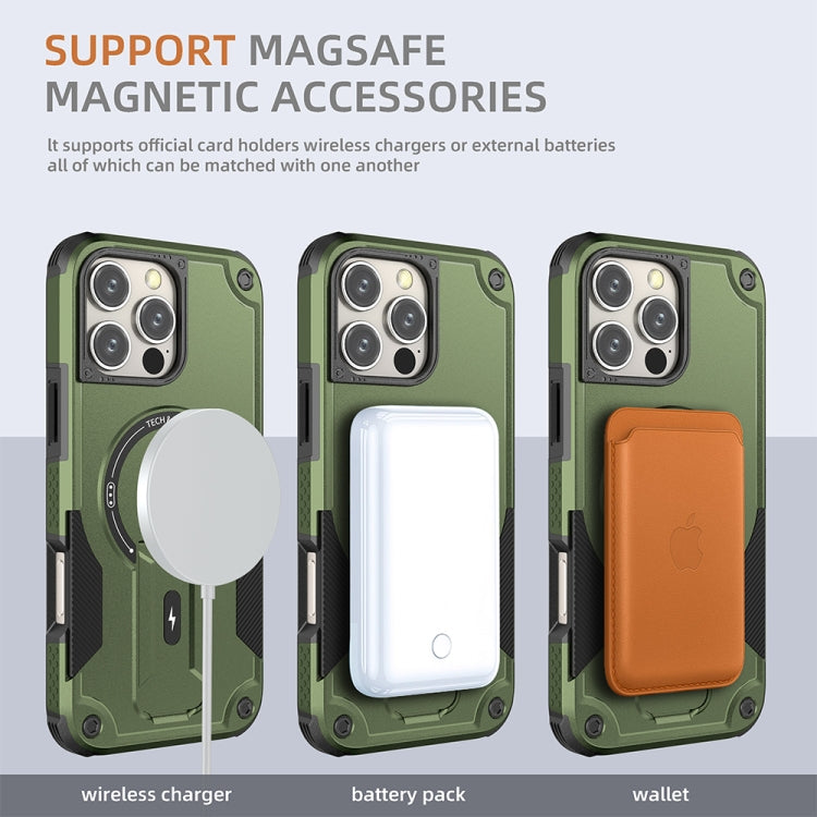 For iPhone 16 Pro Max Armor Magsafe Holder PC Hybrid TPU Phone Case