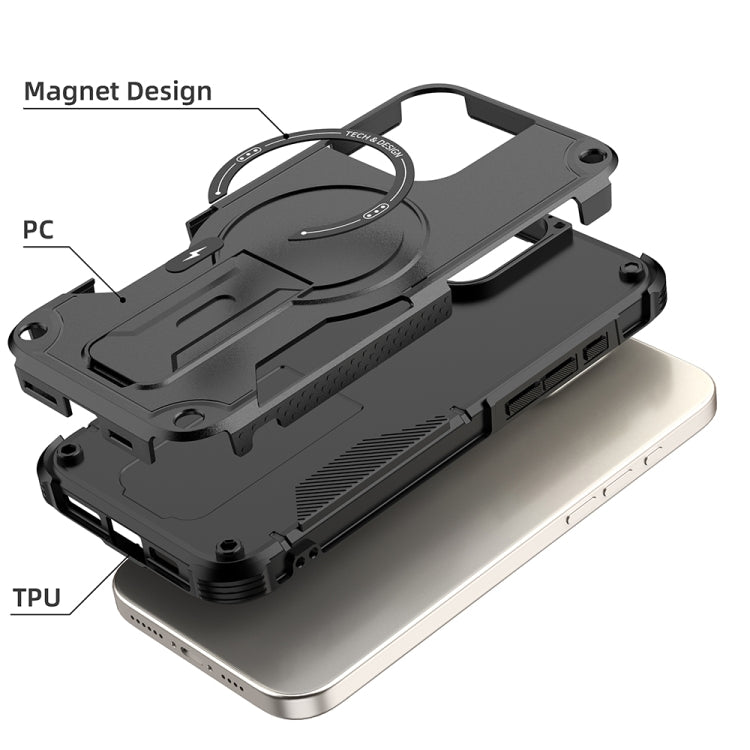 For iPhone 16 Pro Max Armor Magsafe Holder PC Hybrid TPU Phone Case