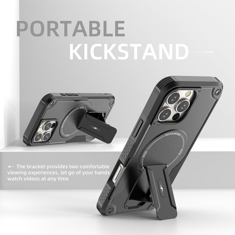 For iPhone 16 Pro Max Armor Magsafe Holder PC Hybrid TPU Phone Case