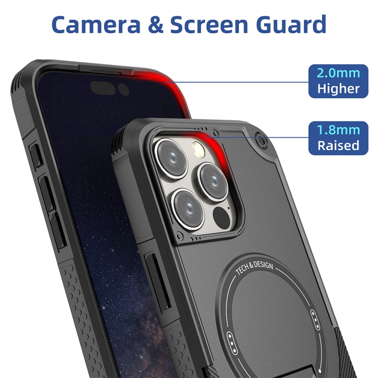 For iPhone 16 Pro Max Armor Magsafe Holder PC Hybrid TPU Phone Case