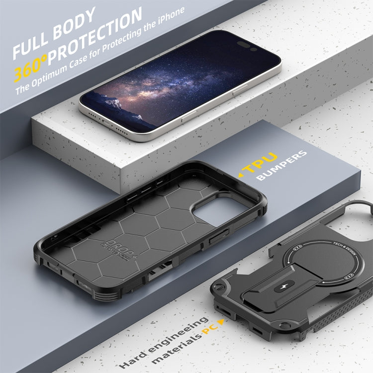 For iPhone 16 Pro Max Armor Magsafe Holder PC Hybrid TPU Phone Case