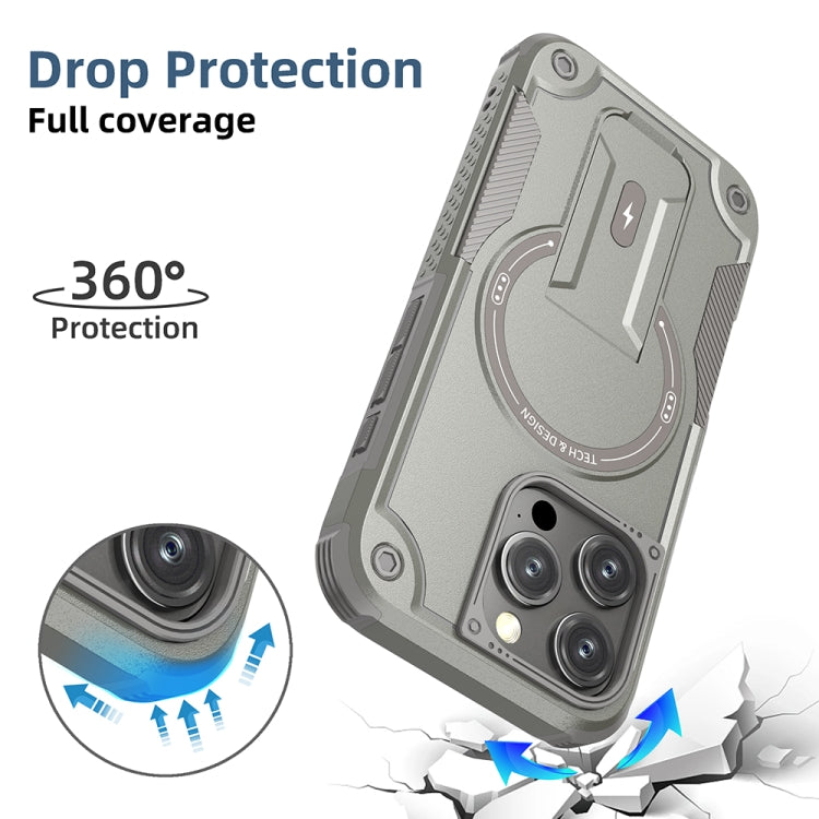 For iPhone 16 Pro Armor Magsafe Holder PC Hybrid TPU Phone Case