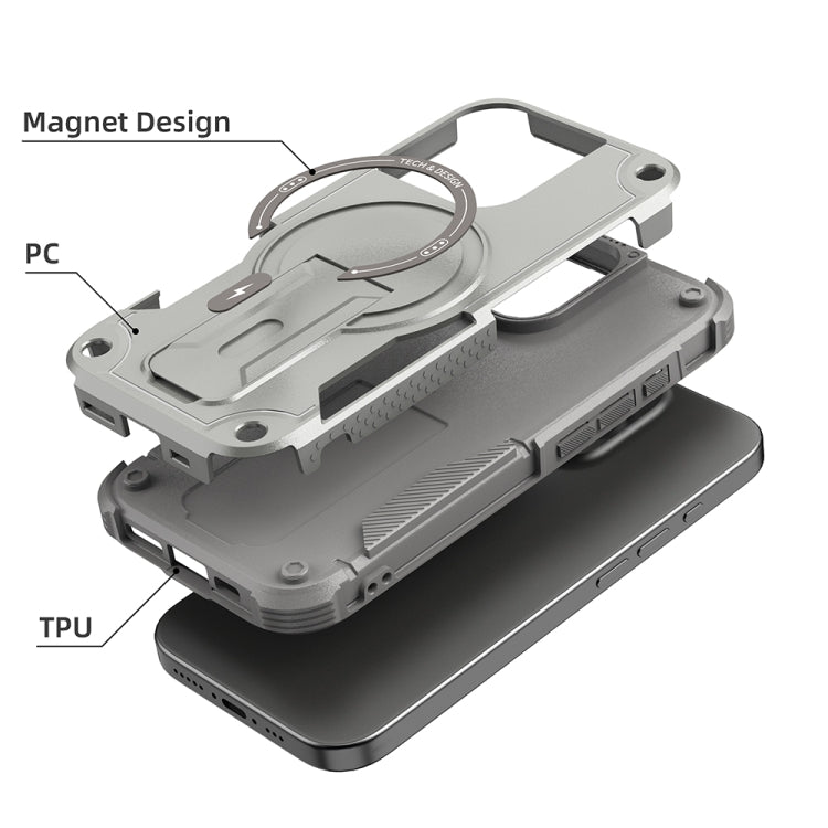 For iPhone 16 Pro Armor Magsafe Holder PC Hybrid TPU Phone Case