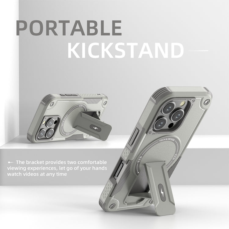 For iPhone 16 Pro Armor Magsafe Holder PC Hybrid TPU Phone Case
