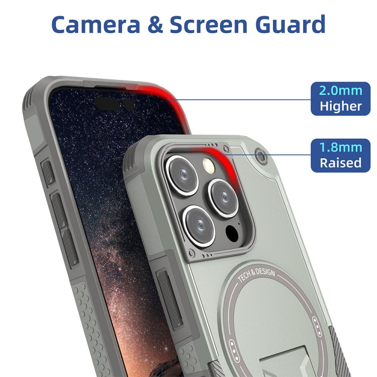 For iPhone 16 Pro Armor Magsafe Holder PC Hybrid TPU Phone Case