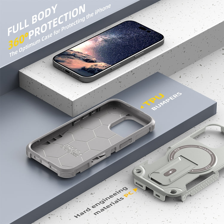 For iPhone 16 Pro Armor Magsafe Holder PC Hybrid TPU Phone Case