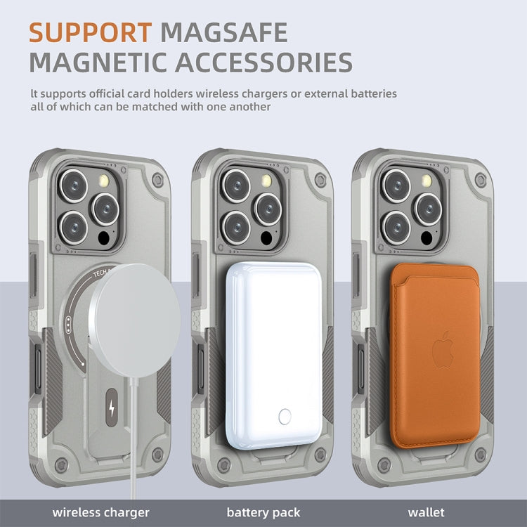 For iPhone 16 Pro Armor Magsafe Holder PC Hybrid TPU Phone Case
