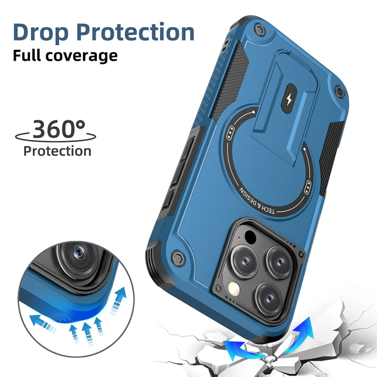 For iPhone 16 Pro Armor Magsafe Holder PC Hybrid TPU Phone Case