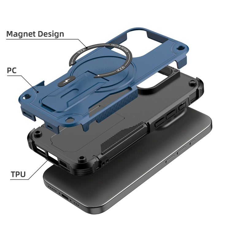 For iPhone 16 Pro Armor Magsafe Holder PC Hybrid TPU Phone Case