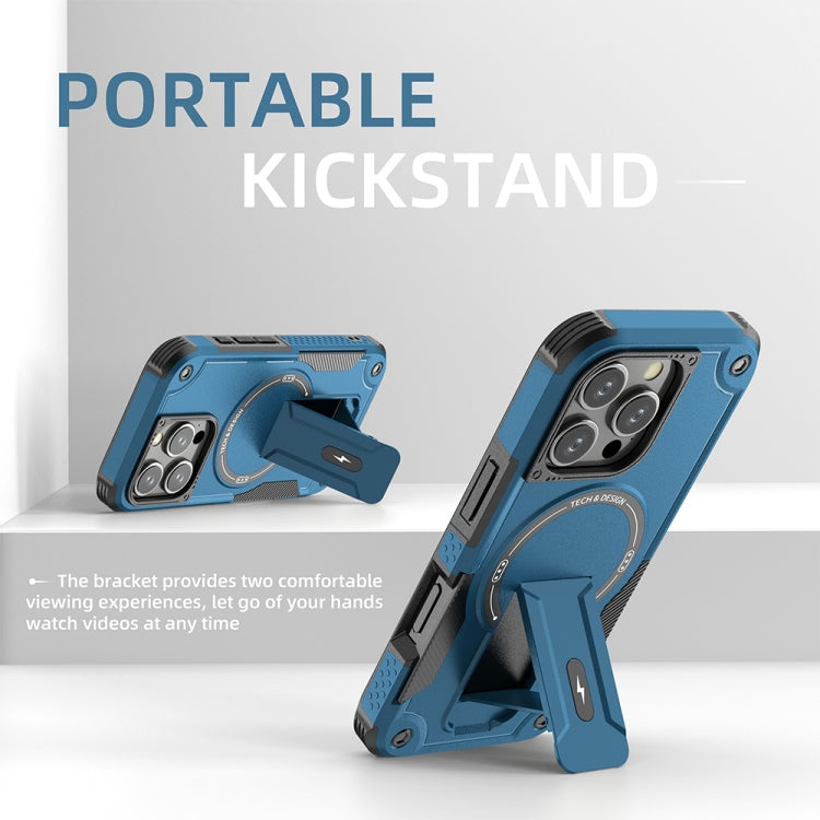 For iPhone 16 Pro Armor Magsafe Holder PC Hybrid TPU Phone Case