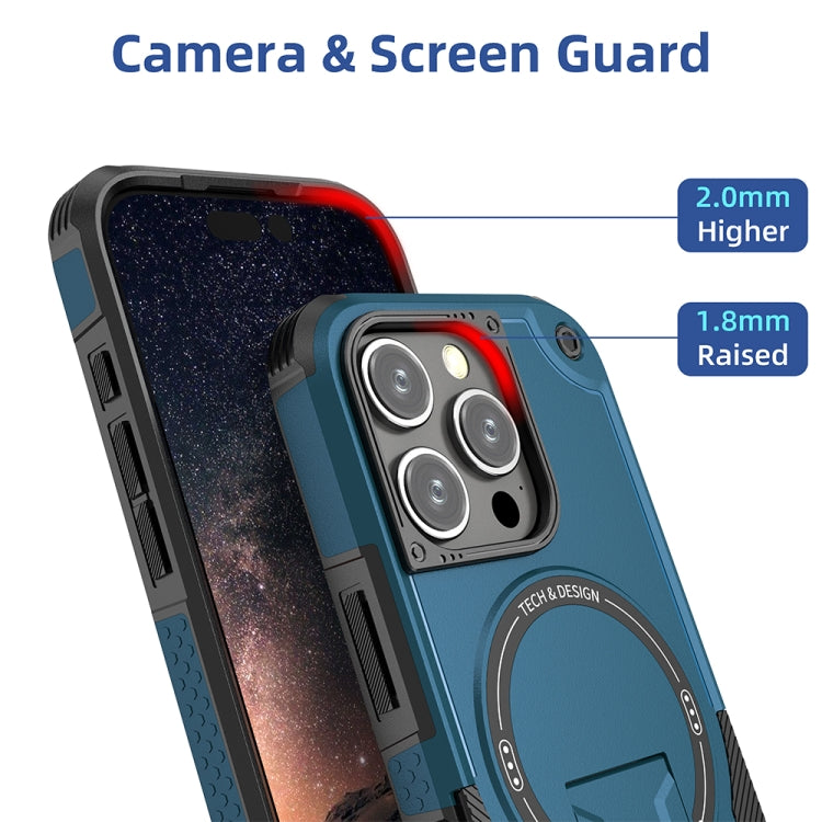 For iPhone 16 Pro Armor Magsafe Holder PC Hybrid TPU Phone Case