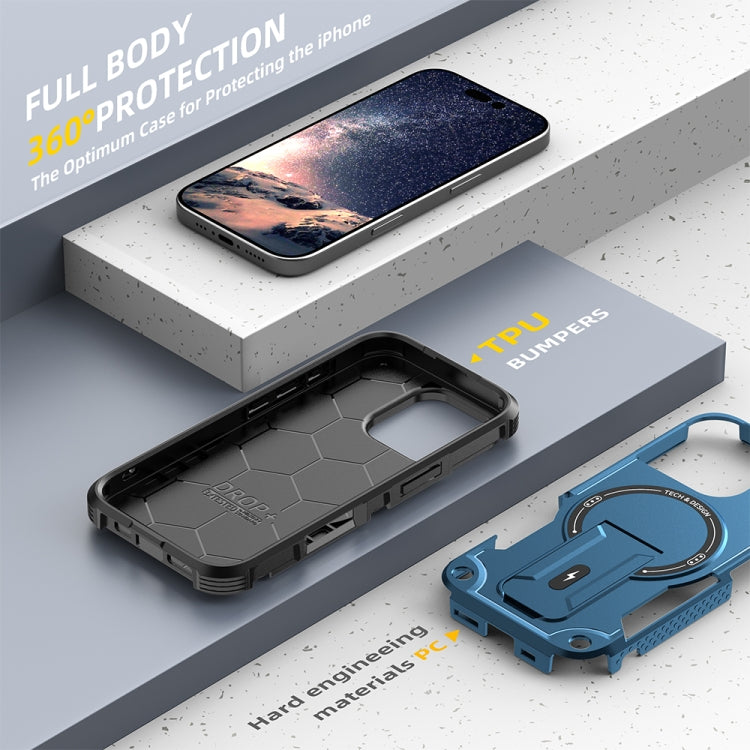 For iPhone 16 Pro Armor Magsafe Holder PC Hybrid TPU Phone Case