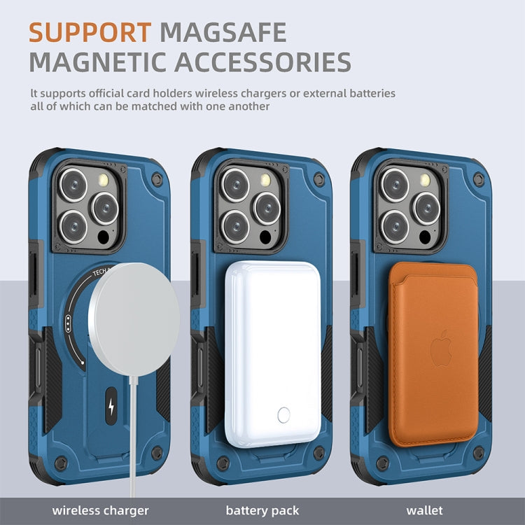 For iPhone 16 Pro Armor Magsafe Holder PC Hybrid TPU Phone Case
