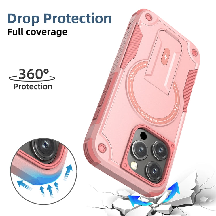 For iPhone 16 Pro Armor Magsafe Holder PC Hybrid TPU Phone Case