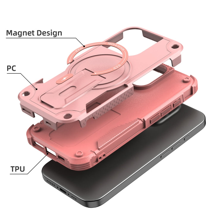 For iPhone 16 Pro Armor Magsafe Holder PC Hybrid TPU Phone Case