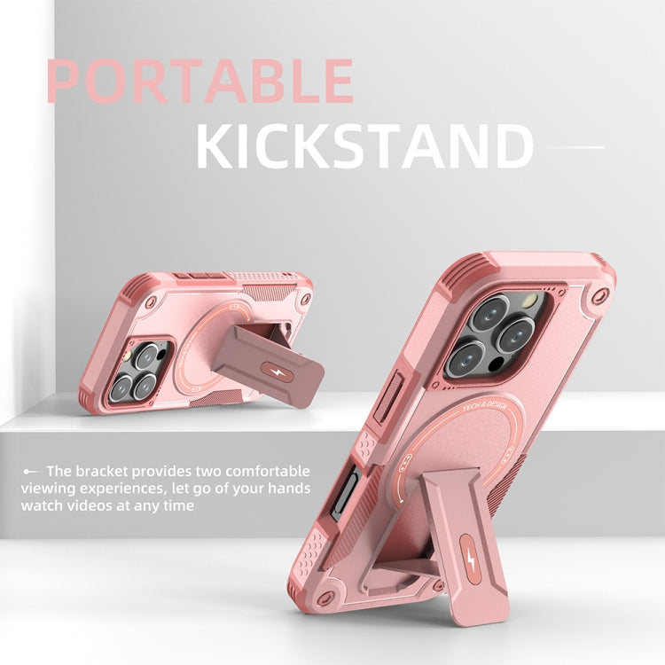 For iPhone 16 Pro Armor Magsafe Holder PC Hybrid TPU Phone Case