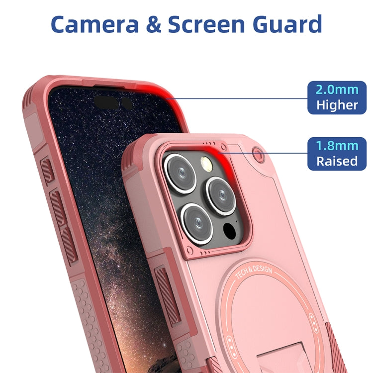 For iPhone 16 Pro Armor Magsafe Holder PC Hybrid TPU Phone Case