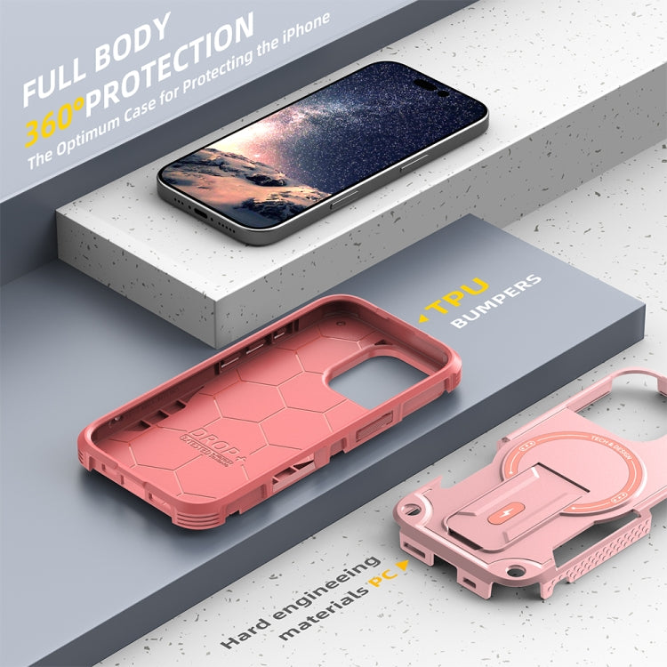 For iPhone 16 Pro Armor Magsafe Holder PC Hybrid TPU Phone Case