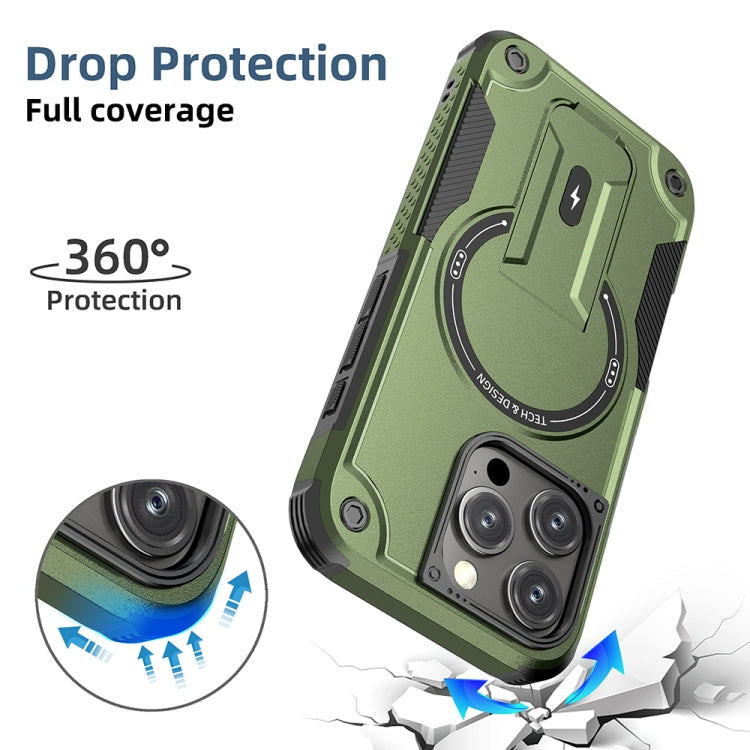 For iPhone 16 Pro Armor Magsafe Holder PC Hybrid TPU Phone Case
