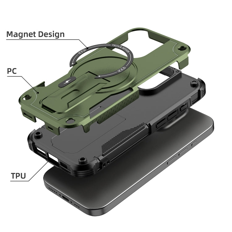 For iPhone 16 Pro Armor Magsafe Holder PC Hybrid TPU Phone Case