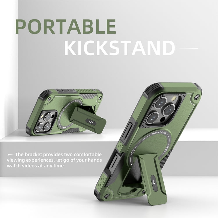 For iPhone 16 Pro Armor Magsafe Holder PC Hybrid TPU Phone Case