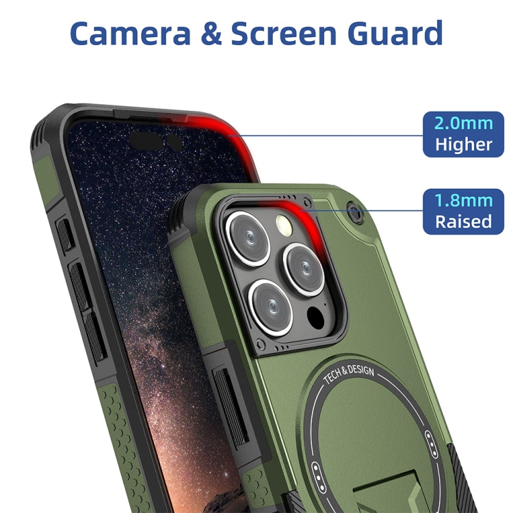 For iPhone 16 Pro Armor Magsafe Holder PC Hybrid TPU Phone Case
