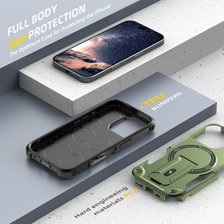 For iPhone 16 Pro Armor Magsafe Holder PC Hybrid TPU Phone Case