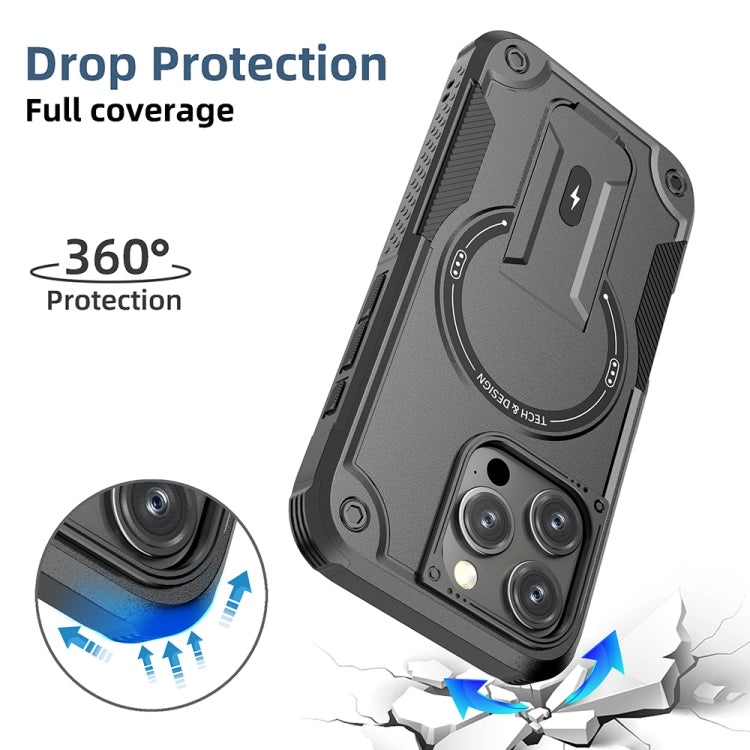 For iPhone 16 Pro Armor Magsafe Holder PC Hybrid TPU Phone Case