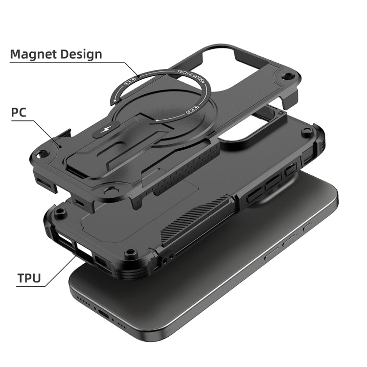 For iPhone 16 Pro Armor Magsafe Holder PC Hybrid TPU Phone Case