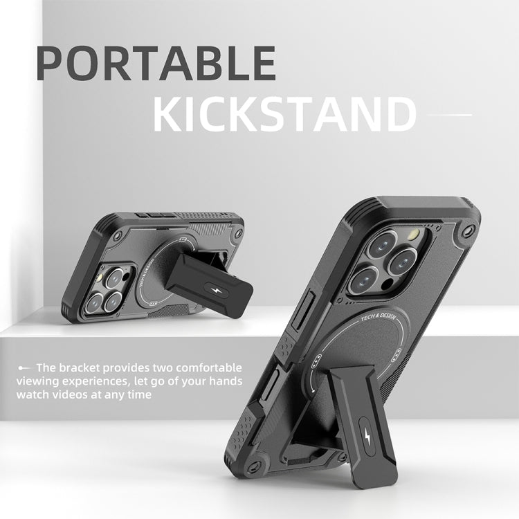For iPhone 16 Pro Armor Magsafe Holder PC Hybrid TPU Phone Case