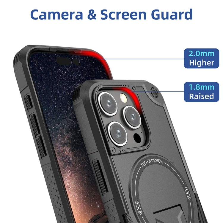 For iPhone 16 Pro Armor Magsafe Holder PC Hybrid TPU Phone Case