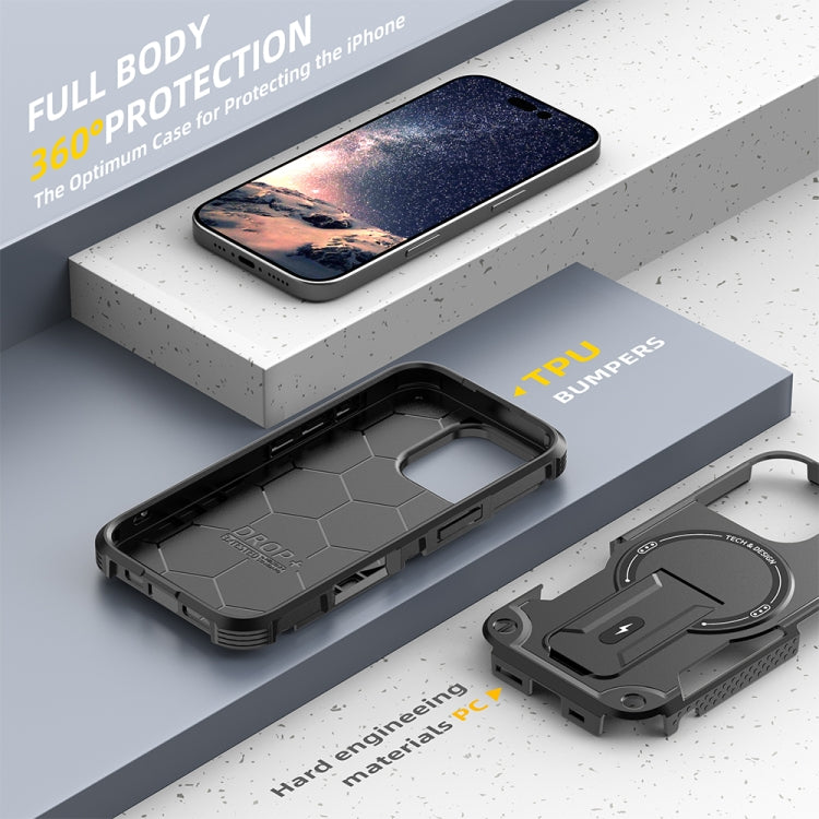 For iPhone 16 Pro Armor Magsafe Holder PC Hybrid TPU Phone Case
