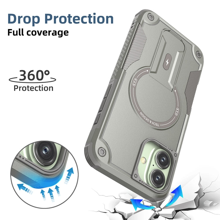 For iPhone 16 Plus Armor Magsafe Holder PC Hybrid TPU Phone Case