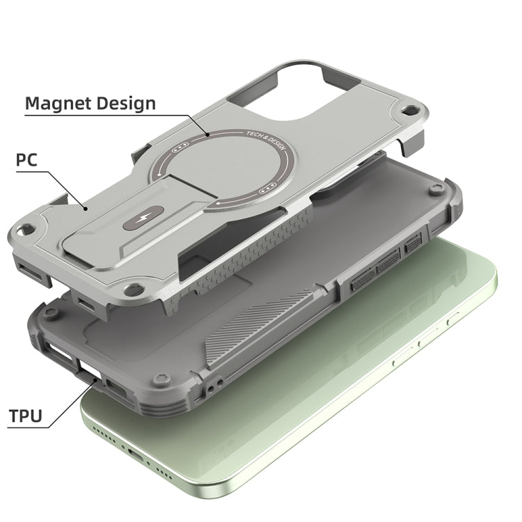For iPhone 16 Plus Armor Magsafe Holder PC Hybrid TPU Phone Case
