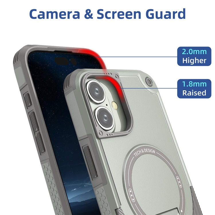 For iPhone 16 Plus Armor Magsafe Holder PC Hybrid TPU Phone Case