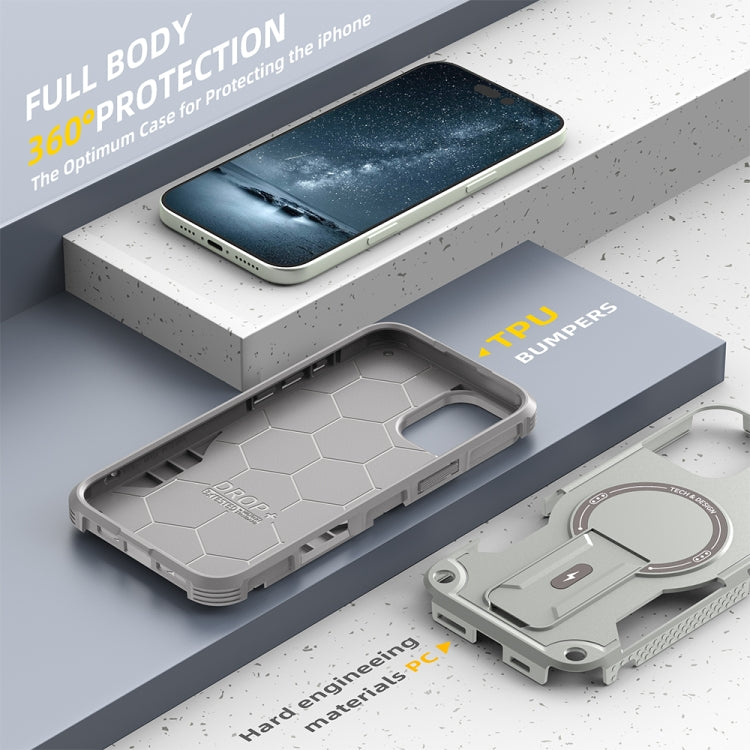 For iPhone 16 Plus Armor Magsafe Holder PC Hybrid TPU Phone Case