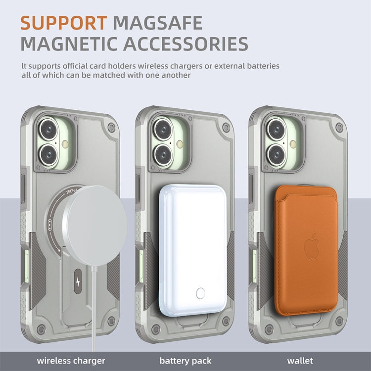 For iPhone 16 Plus Armor Magsafe Holder PC Hybrid TPU Phone Case